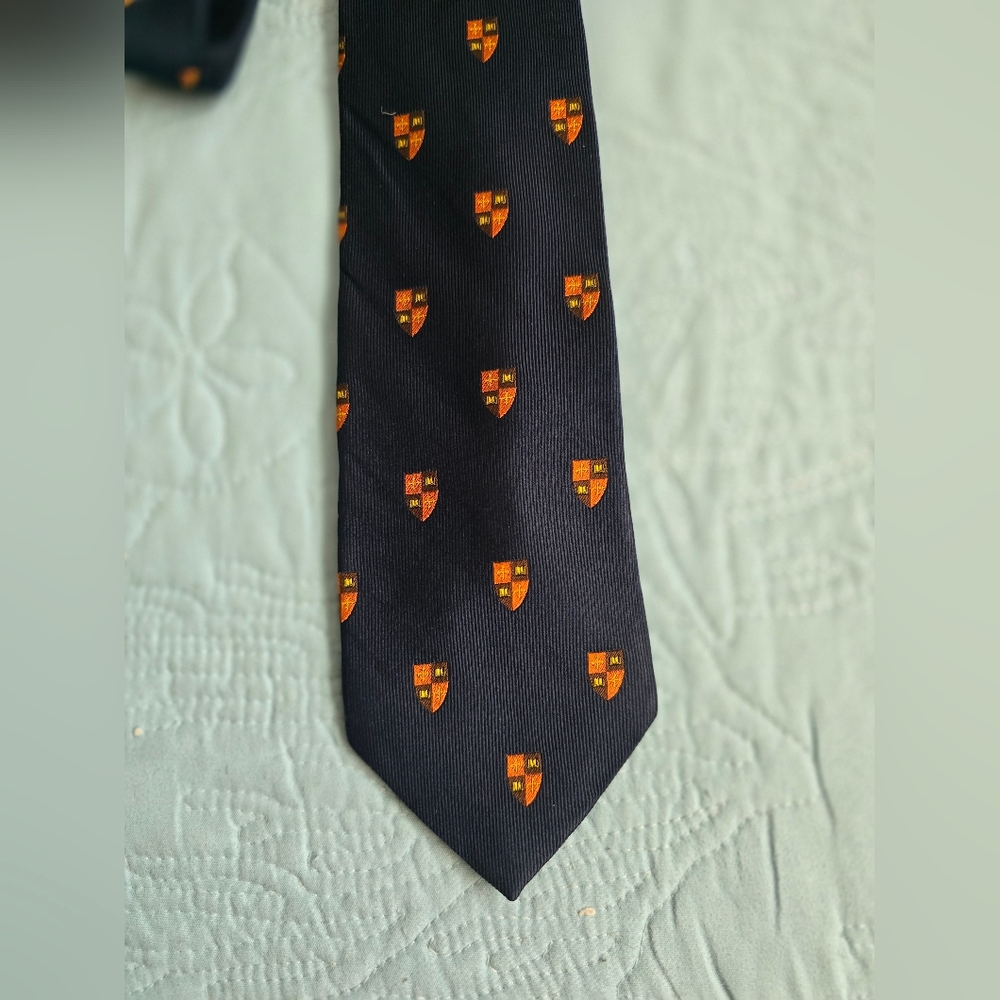 Brooks Brothers Navy Tie with Orange Crests